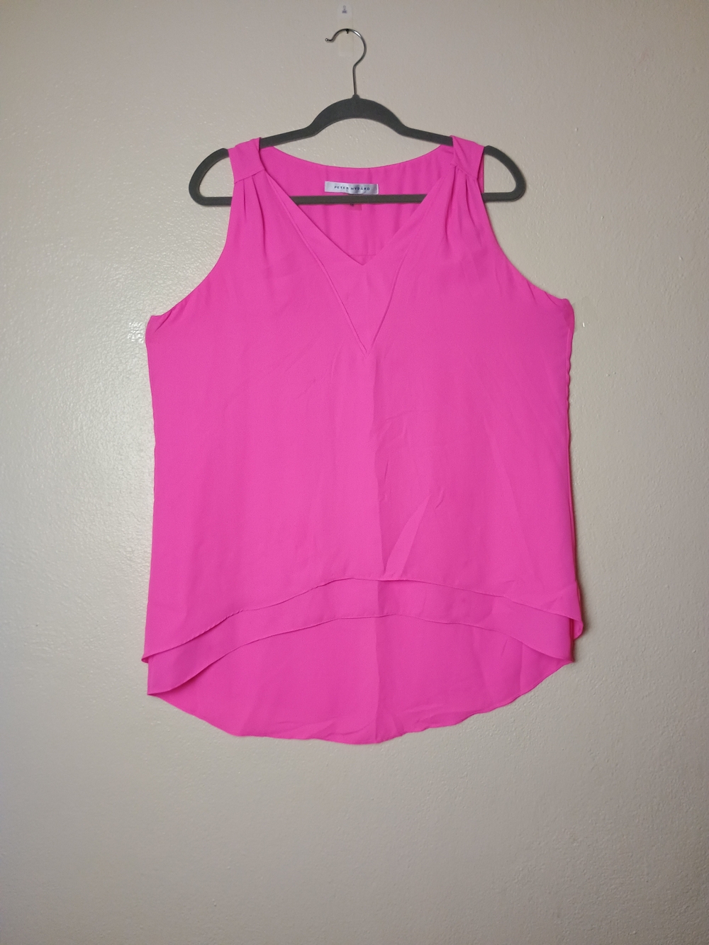Peter Nygard Tank 16 Top Fuchsia Chiffon Sleeveless V-Neck Layered Hem - Vintage